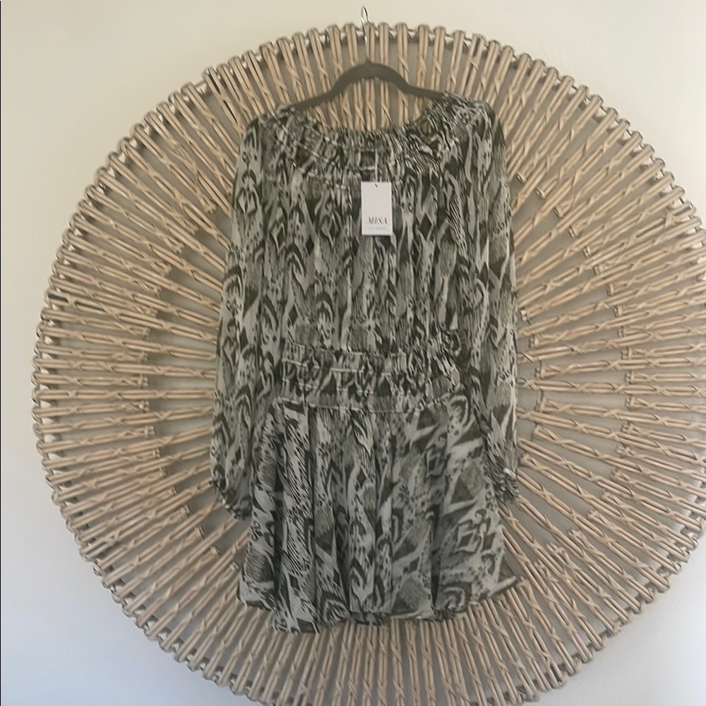 Misa Los Angeles Green and Gray Pleated Mini Dress